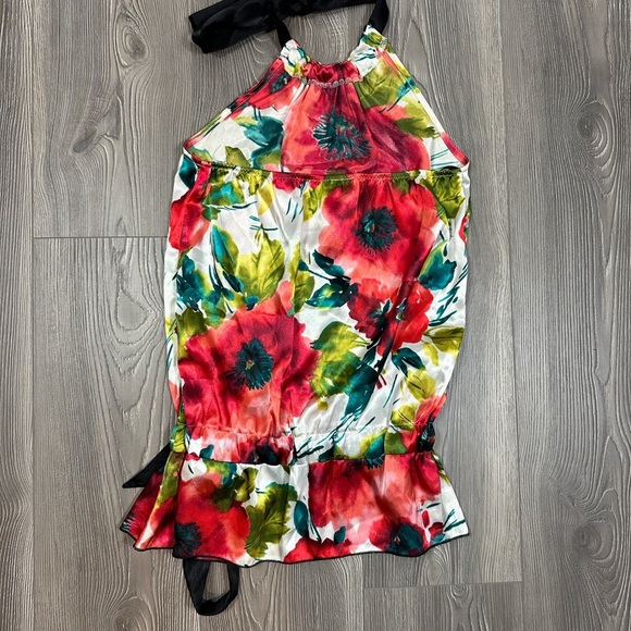 A. Byer Satin Floral Halter Top with Peplum Hem Small Festival Spring Summer Top - Picture 4 of 6
